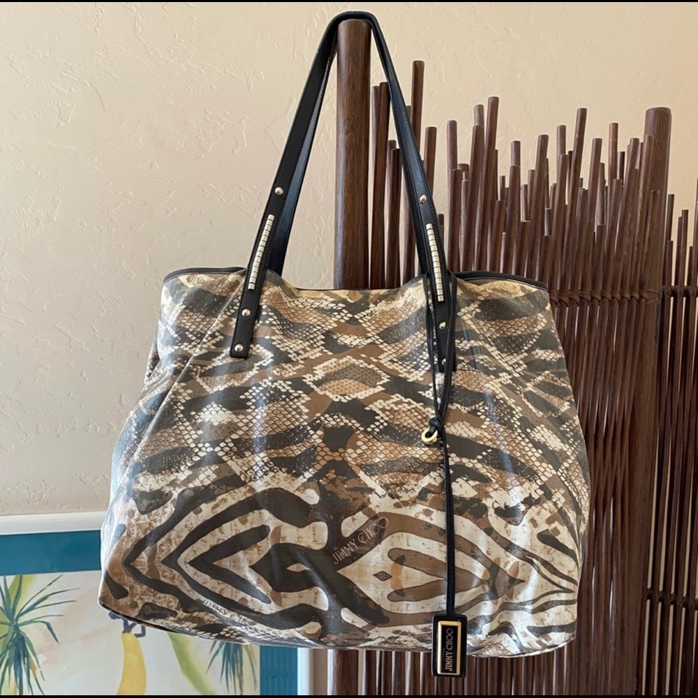 Jimmy Choo Coated Print Canvas Scarlet Tote